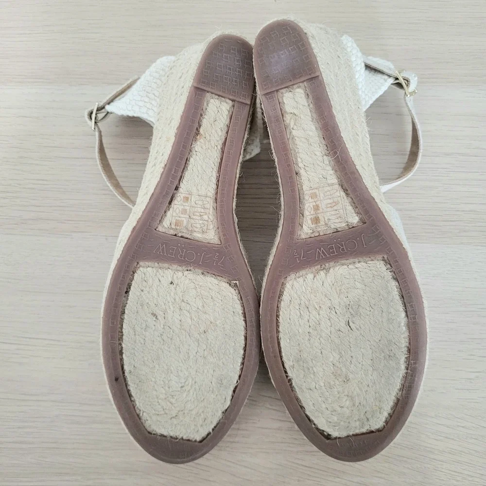 J Crew Espadrille Wedge Sandals Ankle Strap Ivory Cream Heels Jute Buckle 7.5